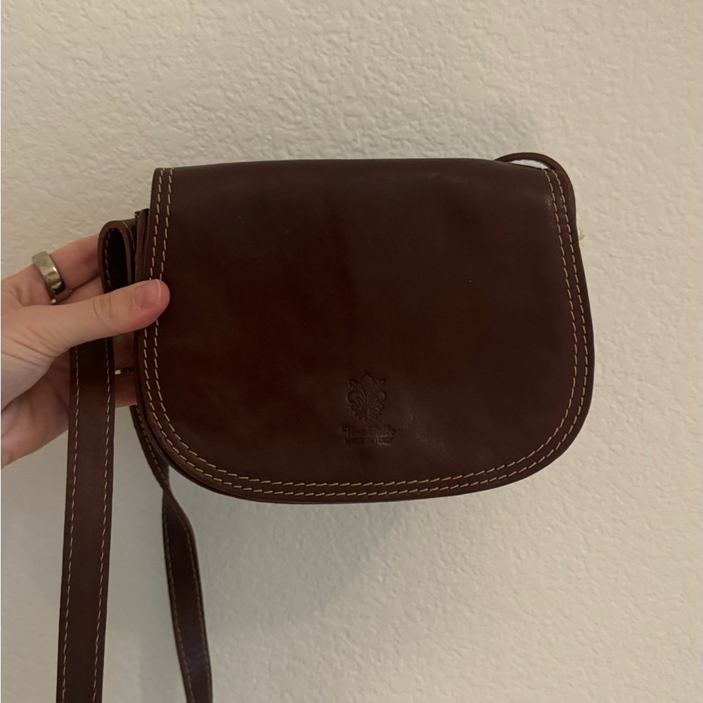 Rich Brown Crossbody Bag with Leather Material and Flap Design